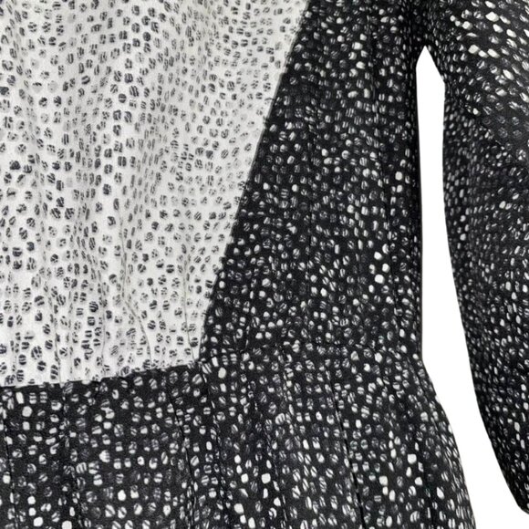 H&M Fit & Flare V-Neck Dress Size 8 - Black White Speckle Print Long Sleeve Mini - Picture 8 of 15